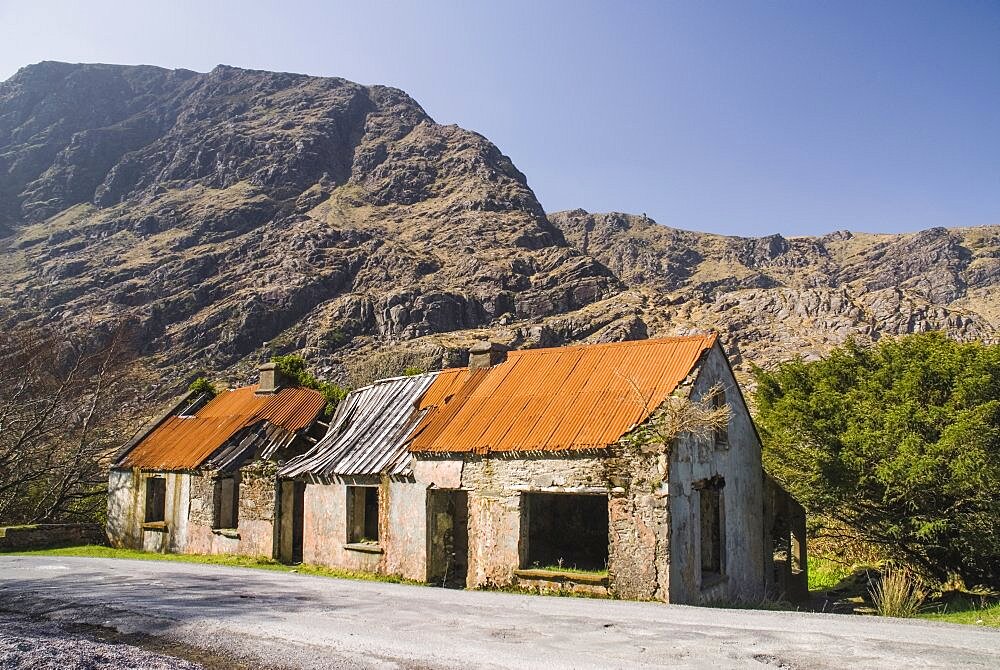 Ireland, County Kerry, Killarney, Gap of Dunloe Long abandoned homestead in the gap.