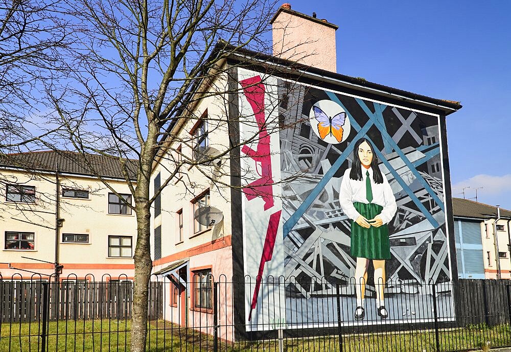 Ireland, North, Derry, The People's Gallery series of murals in the Bogside, Mural known as "The Death of Innocence", in memory of Annette McGavigan.