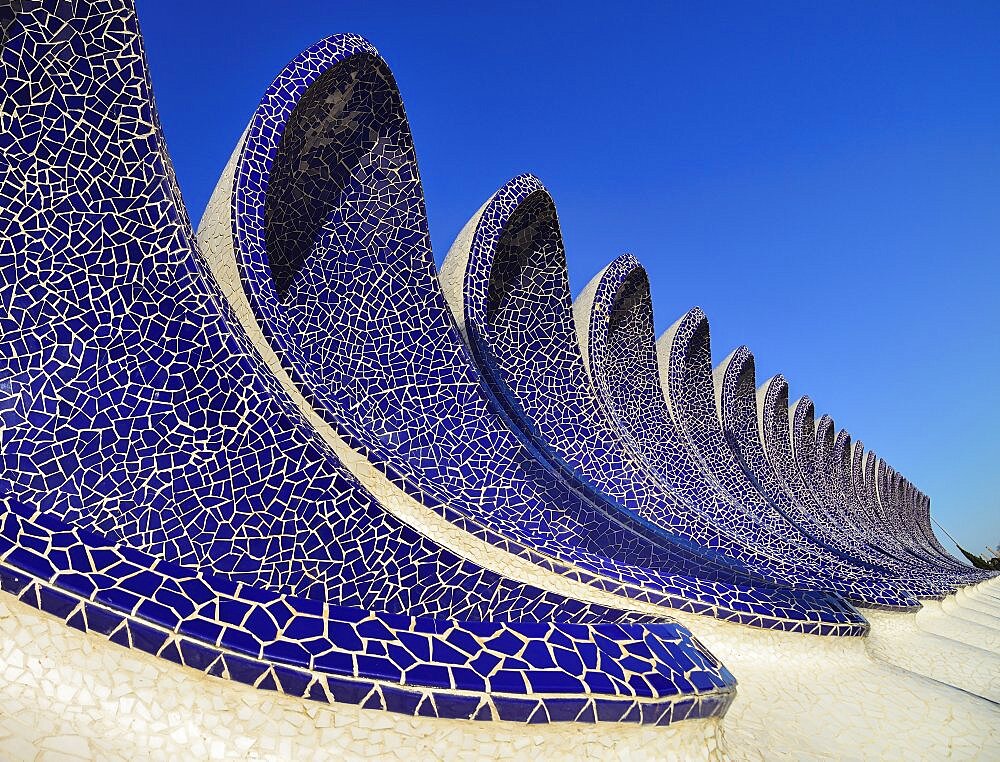 Spain, Valencia Province, Valencia, Spain, Valencia Province, Valencia, La Ciudad de las Artes y las Ciencias, City of Arts and Sciences, Arches of the Umbracle sculpture garden.