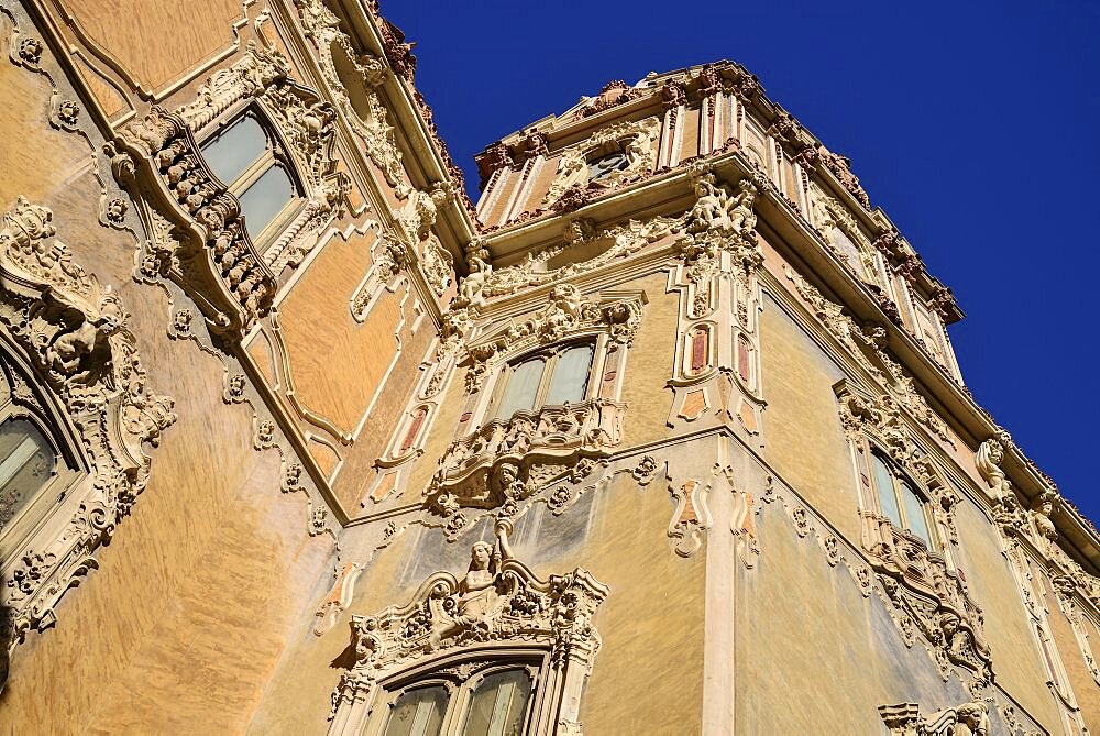 Spain, Valencia Province, Valencia, 15th century Palacio de Marques de Dos Aguas now the National Ceramics Museum or Museo Nacional de Ceramica, Some of the building's elaborate stonework.