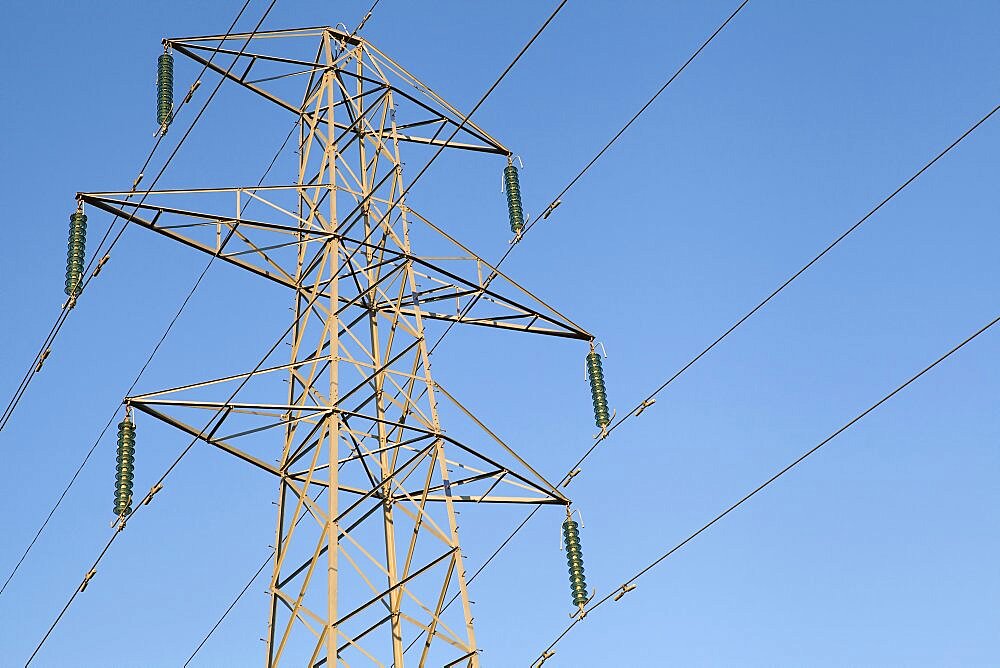 Environment, Power, Electricity, Pylons in the Hampshire countryside, England.