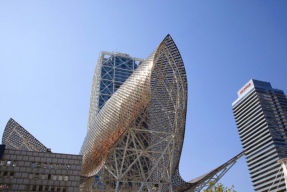 Spain, Catalonia, Barcelona, The Piex d'Or sculpture by Frank Gehry.