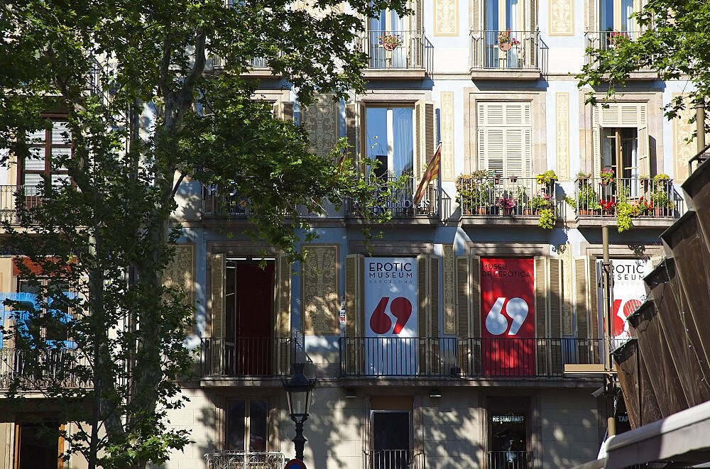 Spain, Catalonia, Barcelona, La Rambla, Exterior of the Erotic Museum.