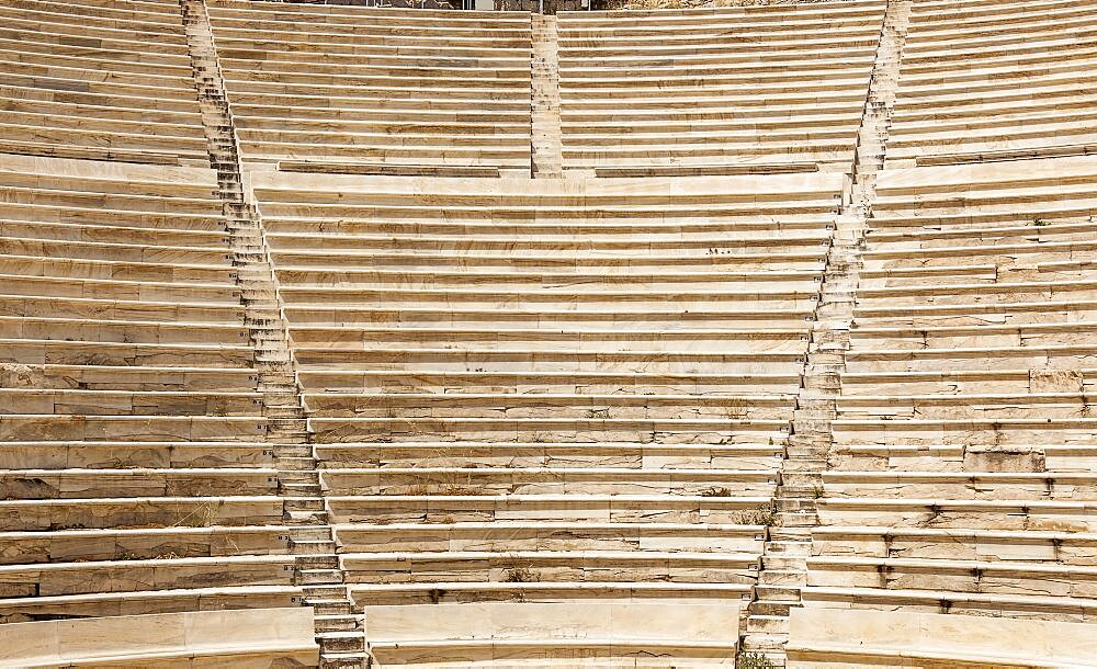 Greece, Attica, Athens, Greece, Attica, Athens, Stone seating in Odeon of Herodes Atticus, located on southwest slope of the Acropolis.