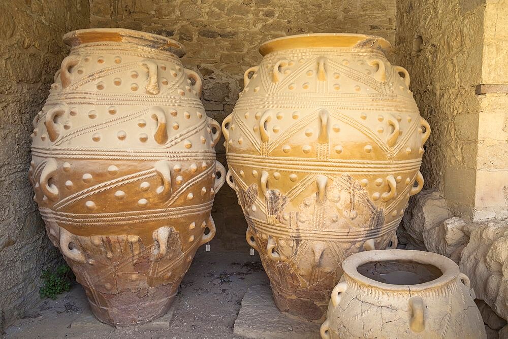 Greece, Crete, Knossos, Pithoi, large storage jars, in The Magazines of The Giants, Knossos Palace.