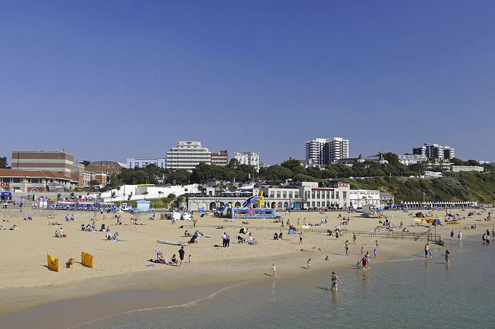 England, Dorset, Bournemouth Beach viewed from the Pier.