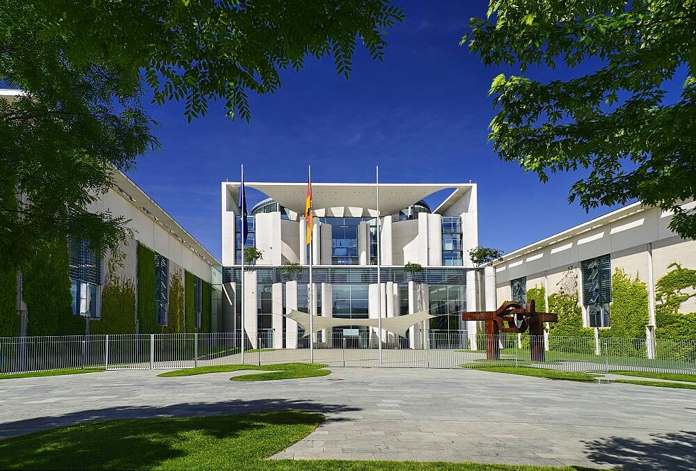 Germany, Berlin, Facade of the Bundeskanzleramt or Federal Chancellery building which is the official residence of Germany's Chancellor.