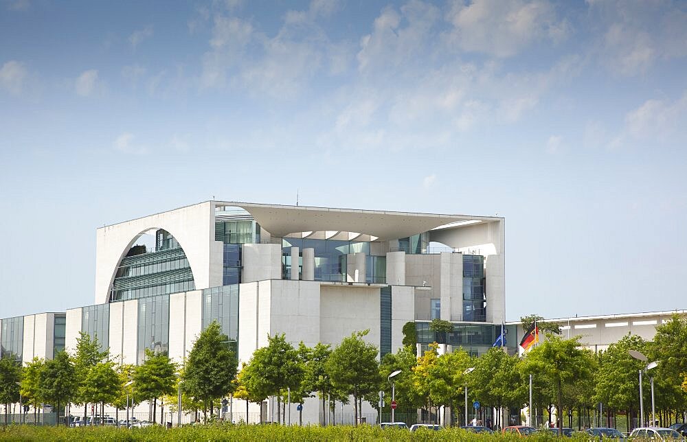 Germany, Berlin, Mitte, Neues Kanzleramt, exterior of the Federal Chancellery building.