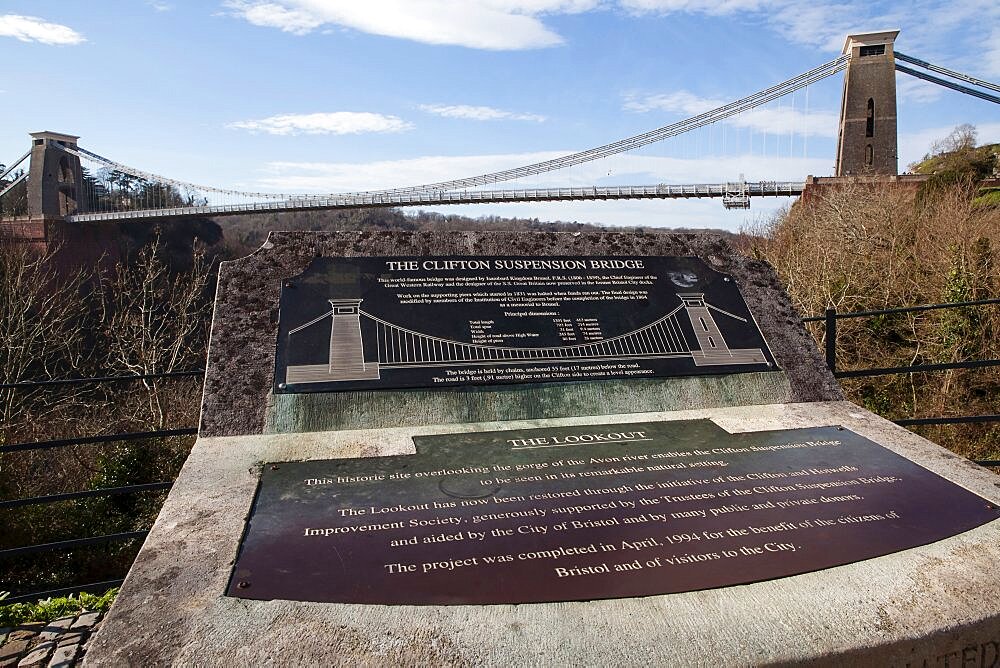 England, Bristol, Clifton Suspension Bridge from the look out position.