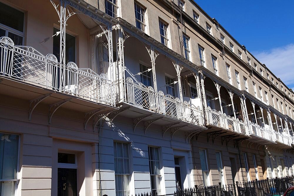 England, Bristol, Terraced houses on Royal York Crescent in the Clifton district.