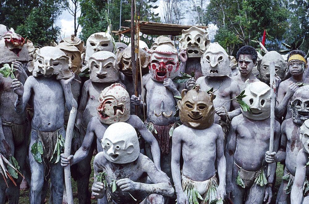 PAPUA NEW GUINEA  Goroka Asaro mudmen at Goroka Cultural Show.