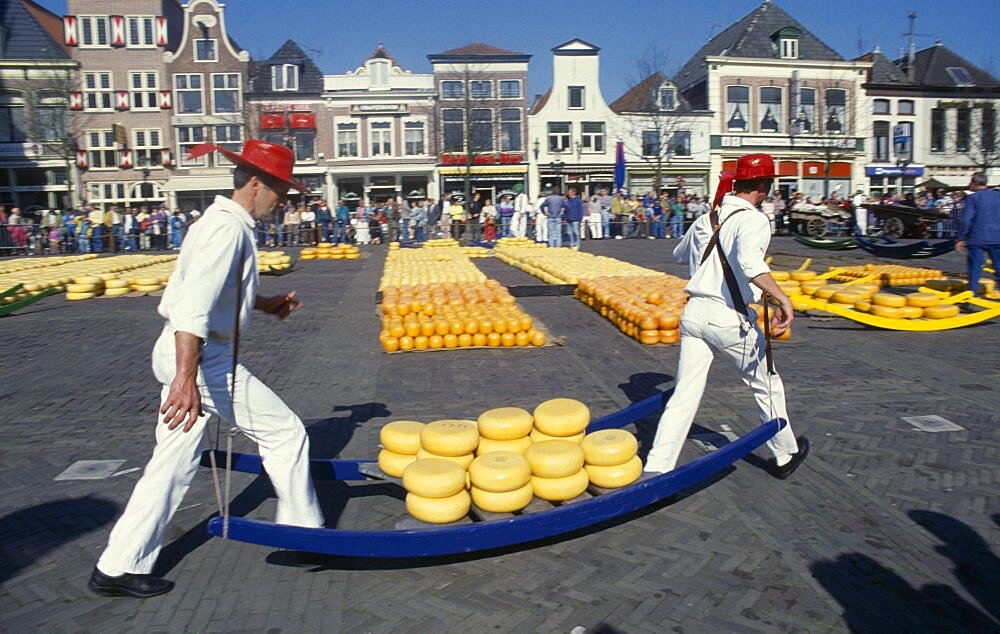 HOLLAND Noord Holland Alkmaar Cheese carriers at the friday cheese market in Waagplein Square