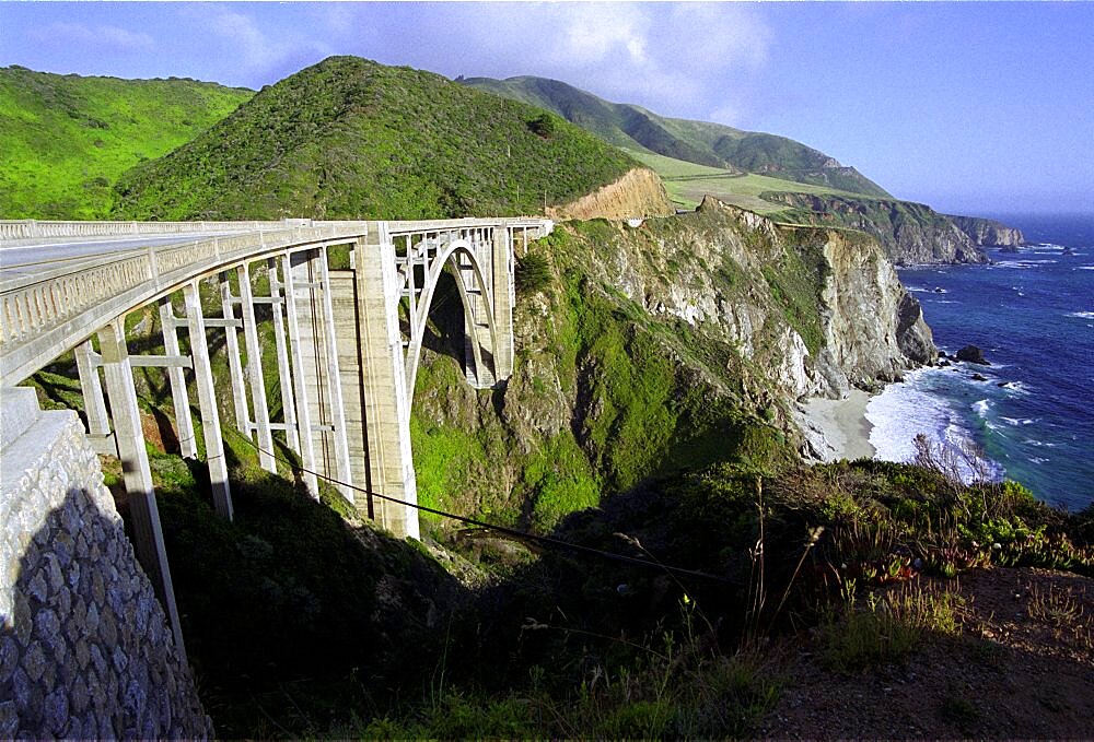 USA California Big Sur National Park View along Bixby Bridge along Highway 1 and the coastline