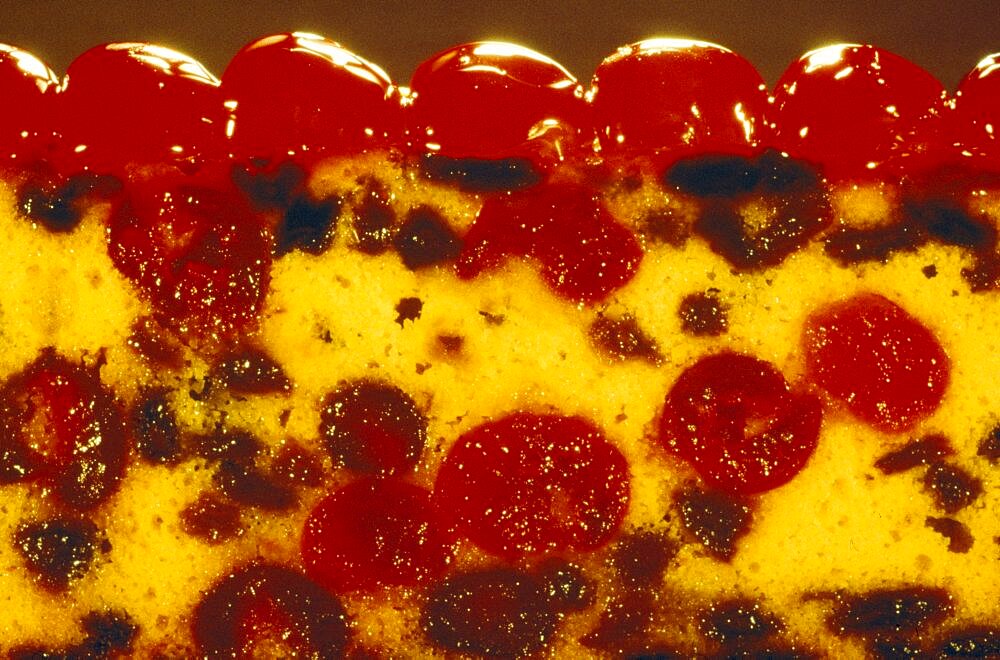 FOOD  Confectionary Detail of glace cherry fruit cake.