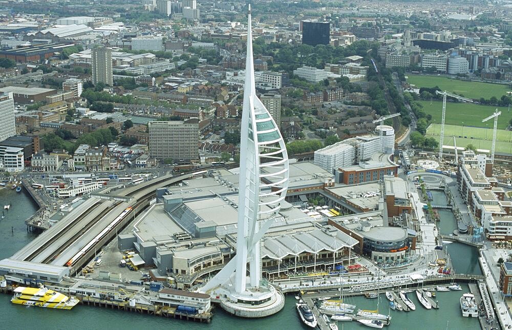 ENGLAND Hampshire Portsmouth Arial view of The Spinnaker Tower  the tallest public viewing platform in the UK at 170 metres on Gunwharf Quay