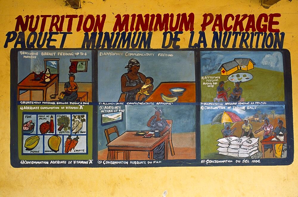 GUINEA   Kissidougou Camp for Sierra Leonean refugees. Nutrition health poster on wall