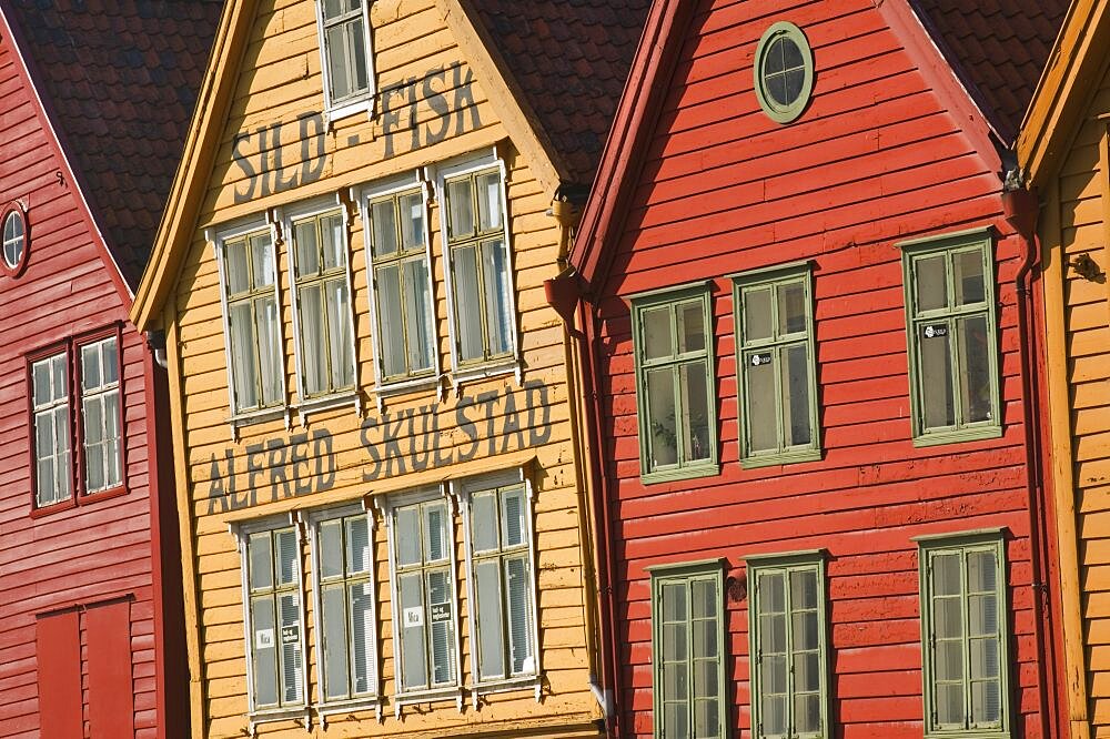 NORWAY  Bergen Close-up of the ancient gables of Bryggen  the old medieval quarter of the city.  tourism Norway Bergen architecture travel Scandinavia Noreg Norge Northern Europe Norwegian