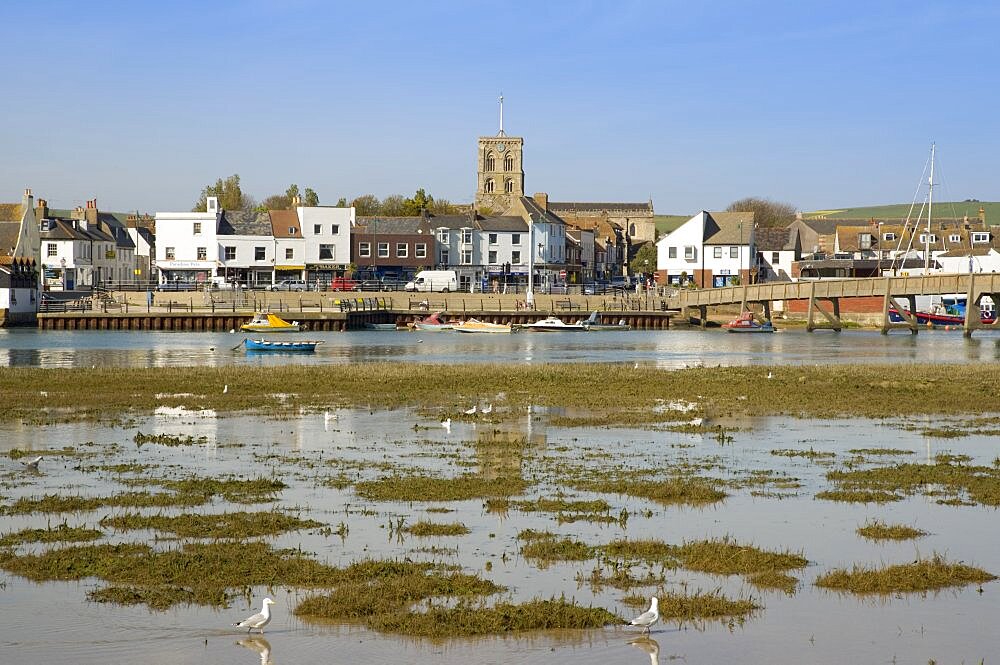 ENGLAND West Sussex Shoreham-by-Sea View across the river Adur mud flats toward the won centre.