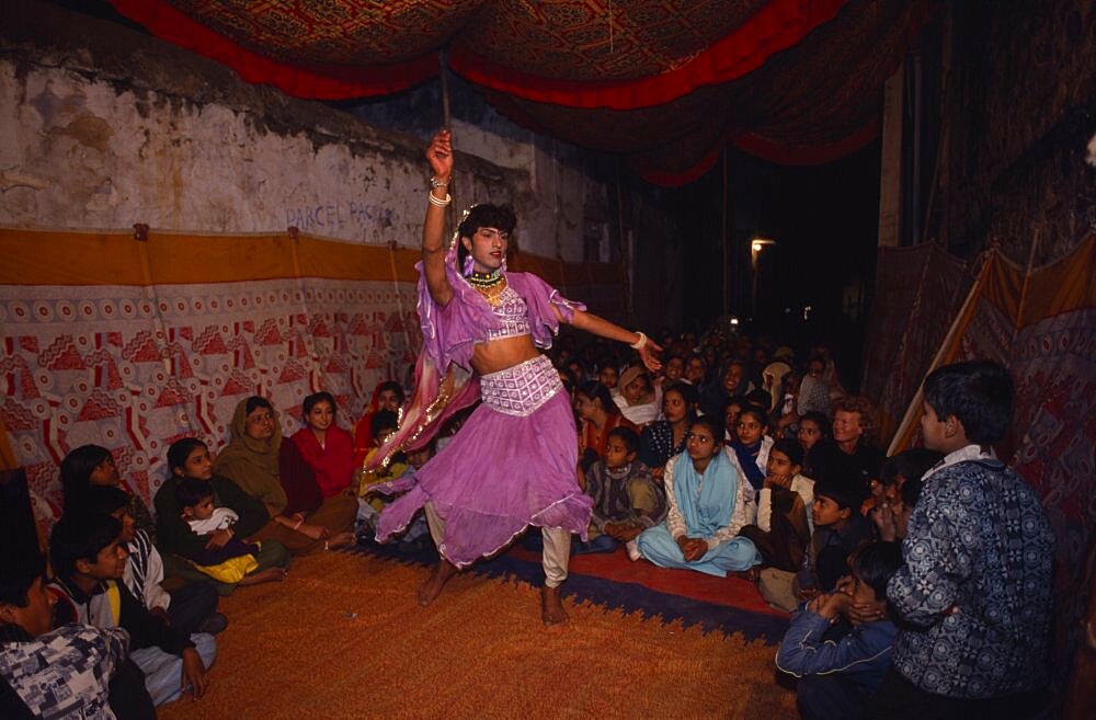 Eunuch employed to dance for wedding guests to bring good fortune, Udaipur, Rajasthan, India