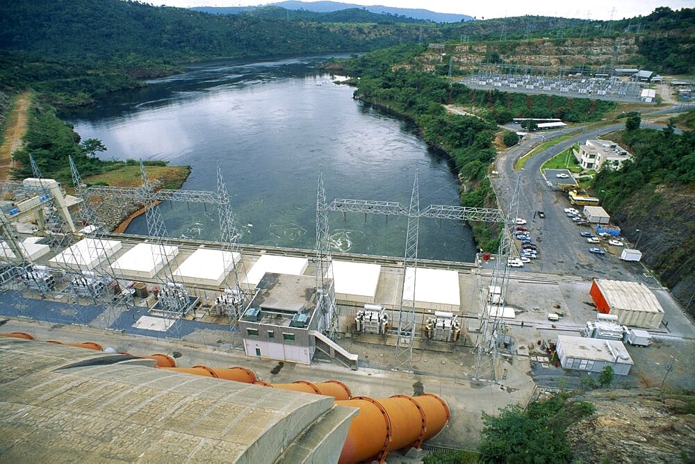 GHANA  Ajena Akosombo Dam on the Volta River completed in 1965. Feed pipes from dam wall.
