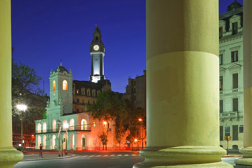 Plaza de Mayo Museo del Cabildo illuminated at night, Buenos Aires, Argentina