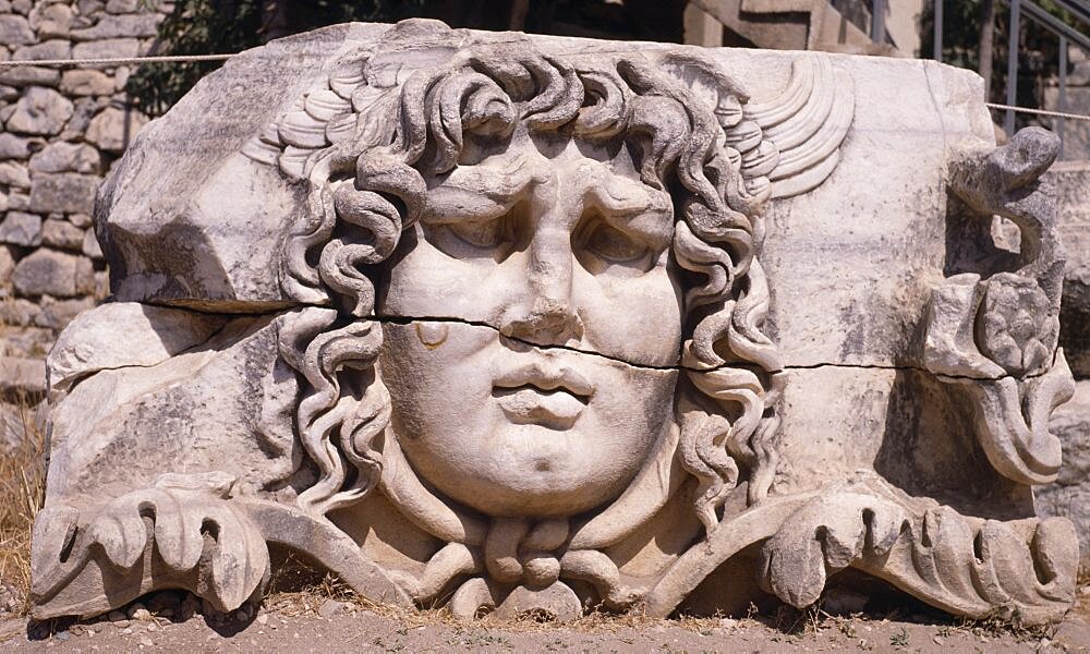 Temple of Apollo, Carved head of Medusa, Didyma, Altinkum, Turkey