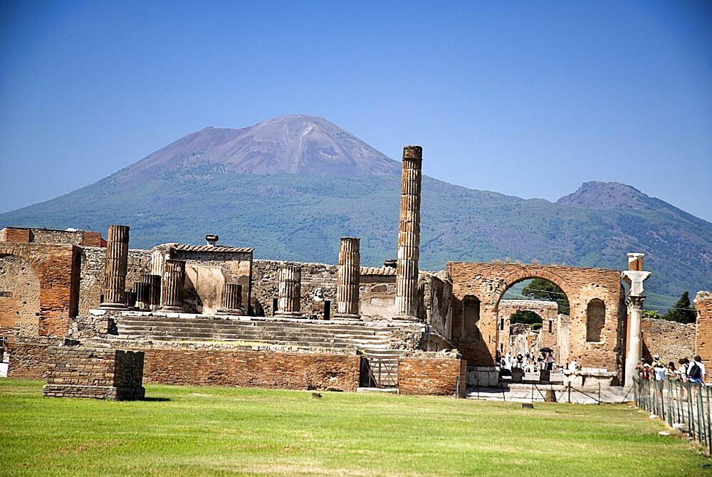 The Forum. View of some of its ruins with Vesuvius in the background, Pompei, Italy, Europe