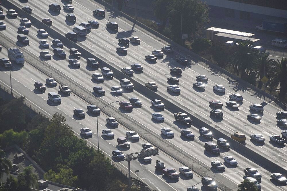 Harbour Freeway from above showing smog, United States of America