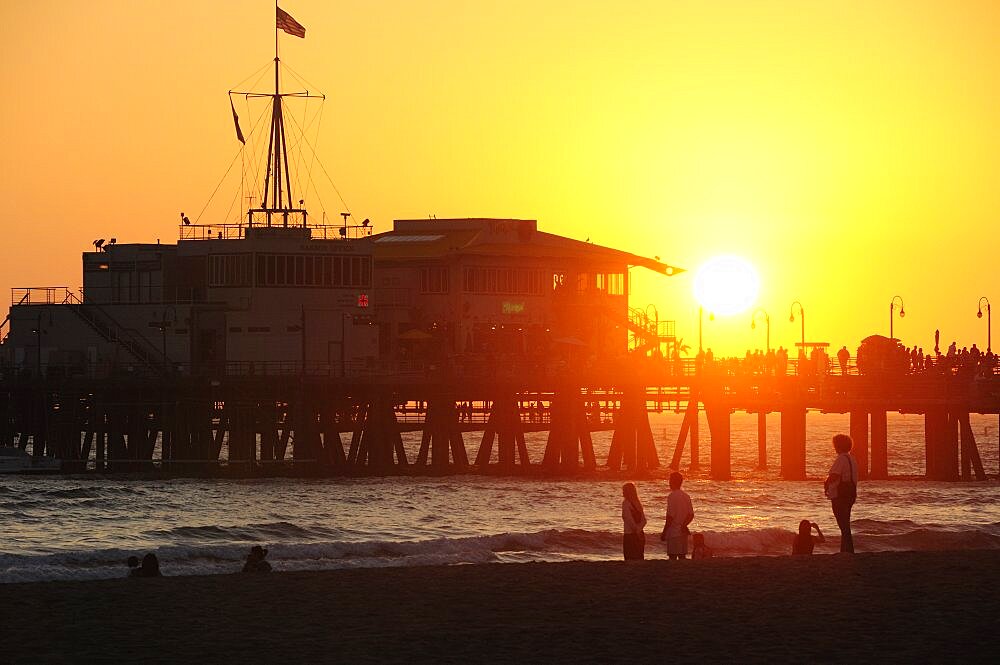 Santa Monica pier Silhouetted at sunset, Santa Monica, United States of America