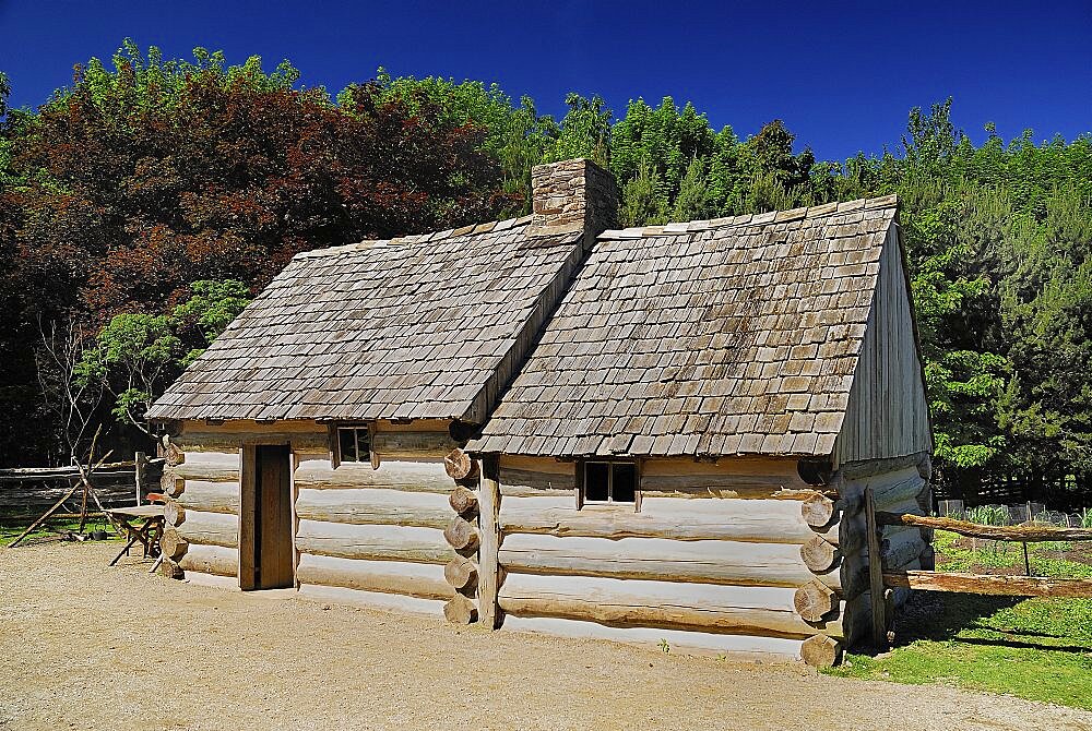 Ireland, County Tyrone, Omagh, Ulster American Folk Park, Typical Pennsylvania Log Cabin