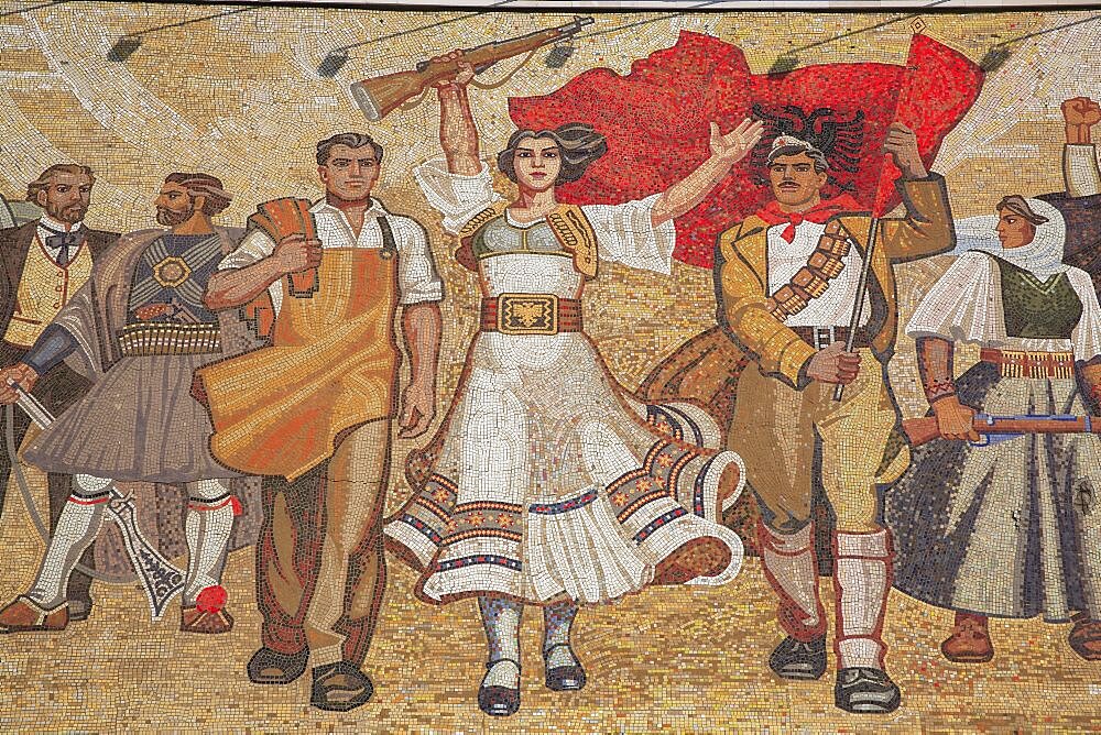 Albania, Tirana, Skanderberg Square Mosaic on the facade of the National History Museum