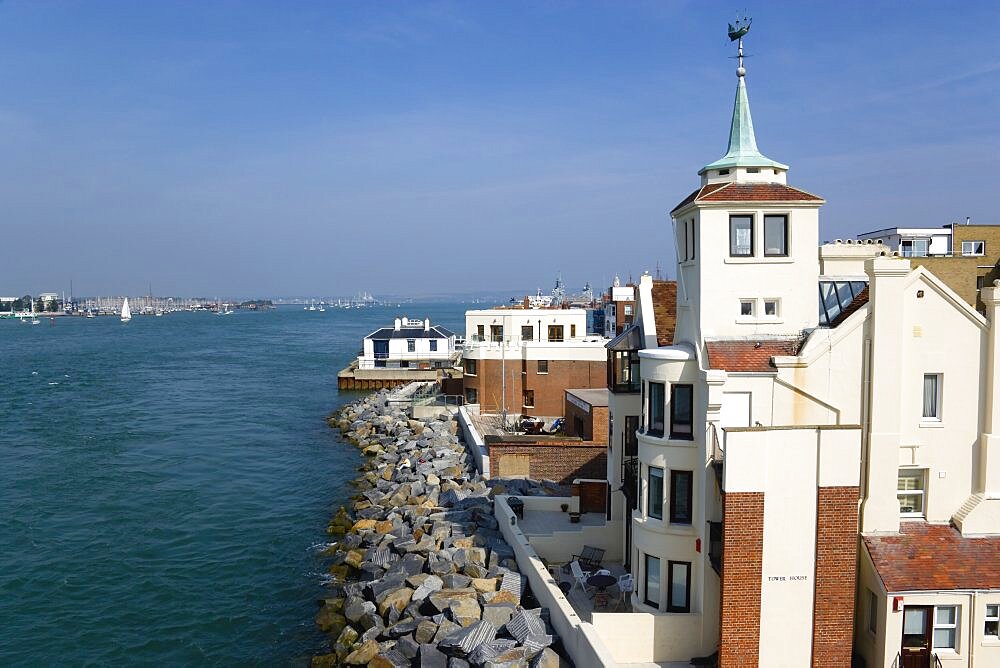 England, Hampshire, Portsmouth, The house with wind vane known as Tower House that the marine artist W L Wyllie kived in on The Point at the entrance to the harbour.