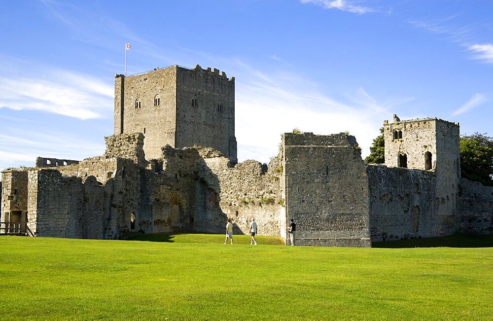 England, Hampshire, Portsmouth, Portchester Castle showing the 12th Century Tower and 14th Century Keep built within the Roman 3rd Century Saxon Shore Fort.