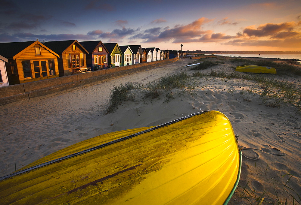 Beach front huts at Mudeford, Dorset, England, United Kingdom, Europe