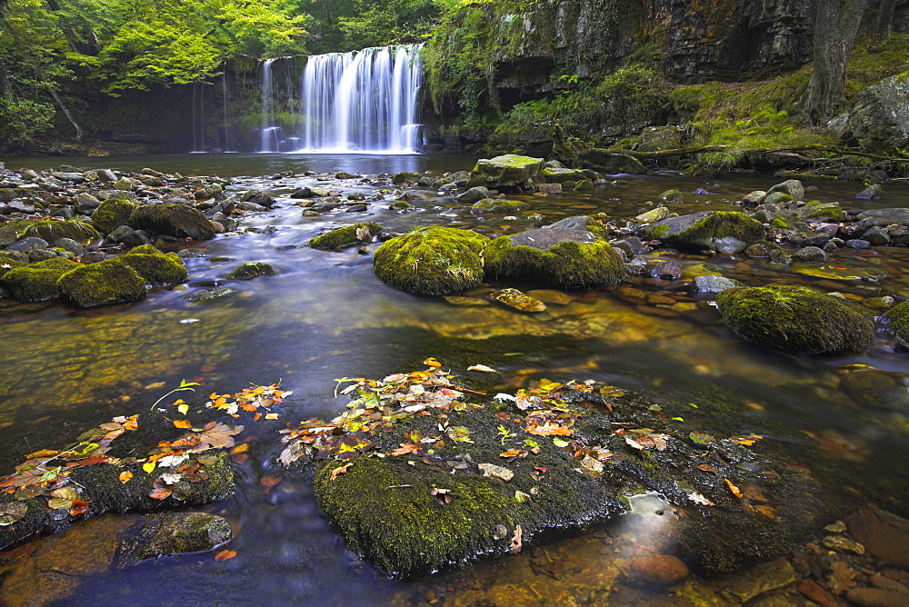 Upper Ddwli waterfall in summer, Brecon Beacons National Park, Powys, Wales, United Kingdom, Europe