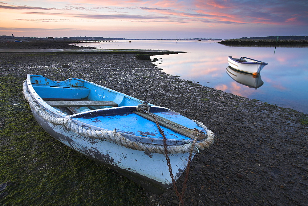 Smalls boat in Poole Harbour at dawn, Dorset, England, United Kingdom, Europe