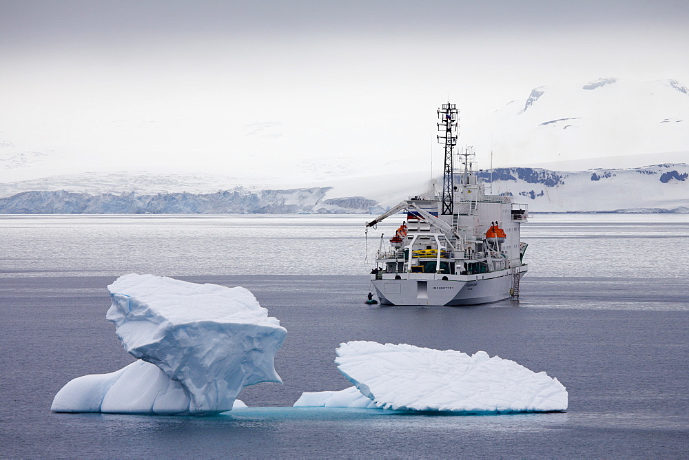 Russian research vessel and tourist ship Akademik Ioffe anchored off Half Moon Island, South Shetland Islands, Antarctic Peninsula, Antarctica, Polar Regions