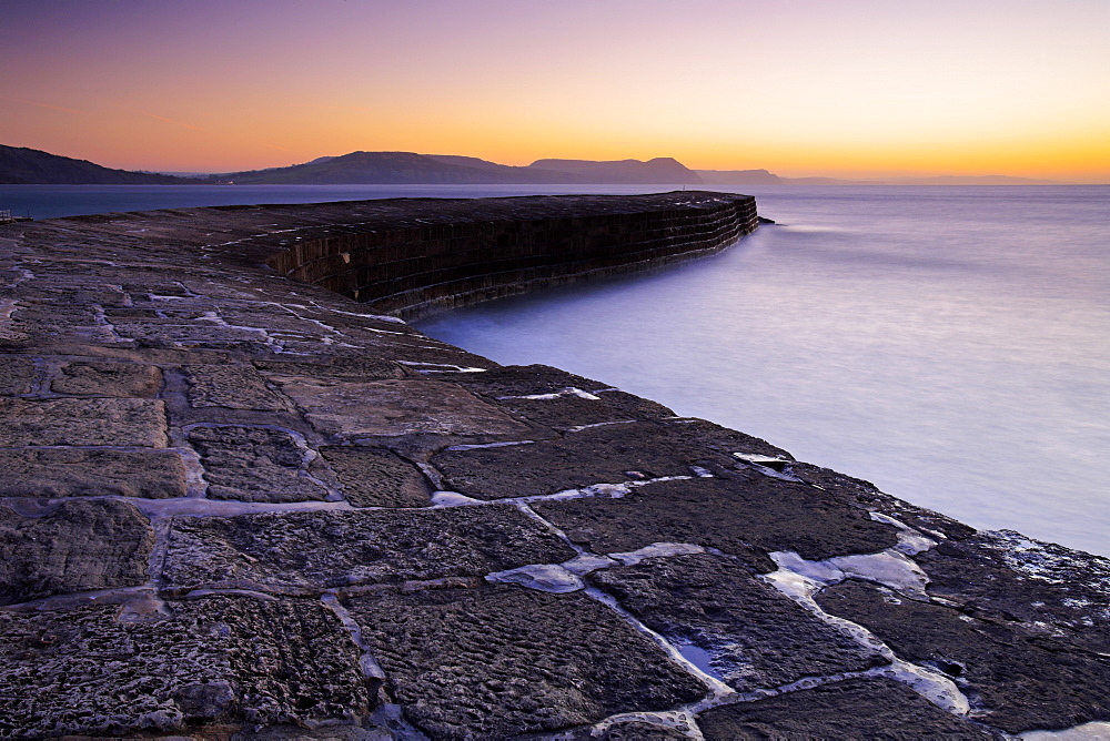 The Cobb at sunrise, Lyme Regis, Dorset, England, United Kingdom, Europe