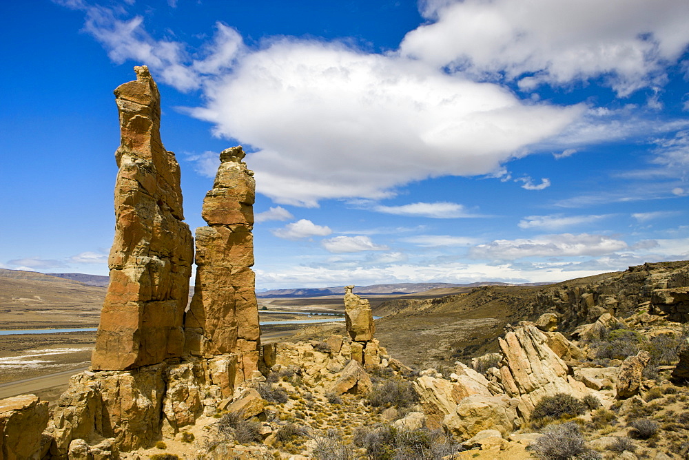 Sandstone pillars on the Patagonian Steppe, Patagonia, Argentina, South America