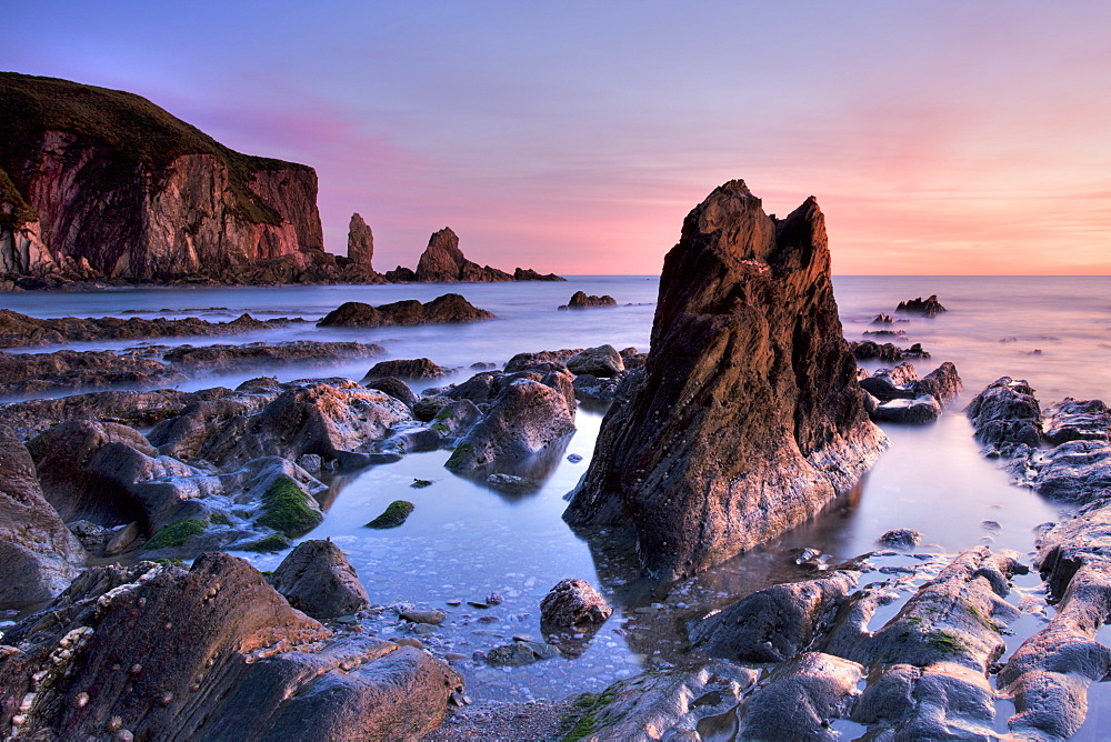 Jagged rocks and cliffs around Bantham in South Devon, England, United Kingdom, Europe