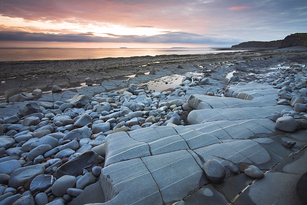 Eroded rock ledges at Kilve in Somerset, England, United Kingdom, Europe