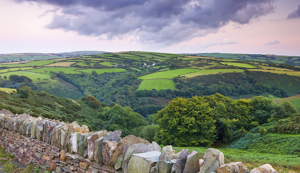 Looking towards Heale Brake from Trentishoe Down, Exmoor National Park, Devon, England, United Kingdom, Europe