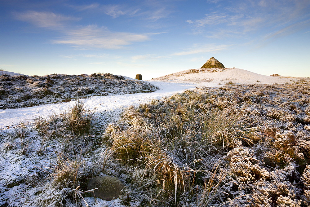 Dunkery Beacon on a snowy winter morning, Dunkery Hill, Exmoor National Park, Somerset, England, United Kingdom, Europe