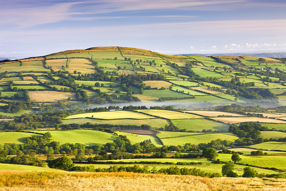 Patchwork fields and rolling countryside, Brecon Beacons National Park, Carmarthenshire, Wales, United Kingdom, Europe