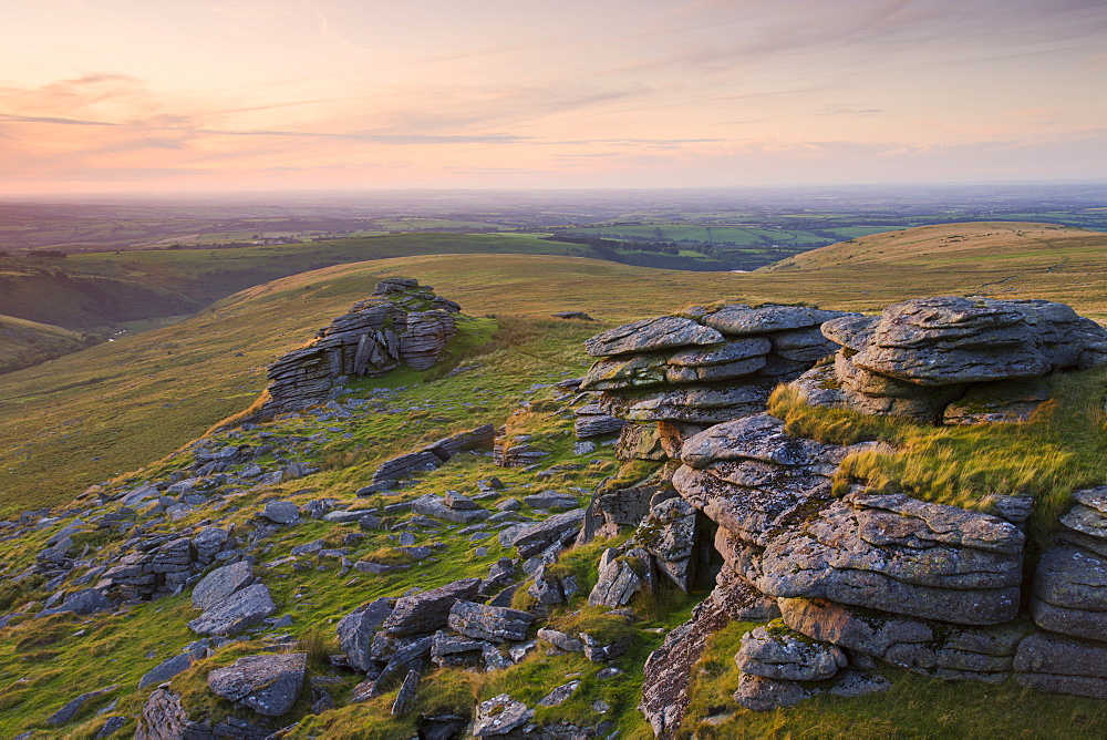 Granite outcrops at Black Tor on a summer evening, Dartmoor National Park, Devon, England, United Kingdom, Europe