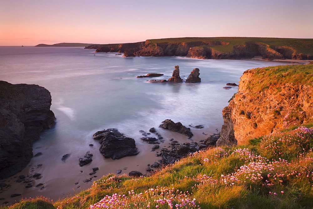 Porthcothan Bay on a spring evening, Cornwall, England, United Kingdom, Europe