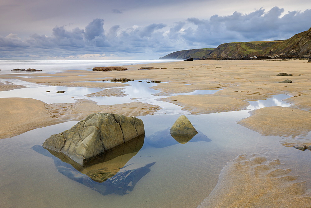 Rockpools on Sandymouth Beach in Cornwall, England, United Kingdom, Europe