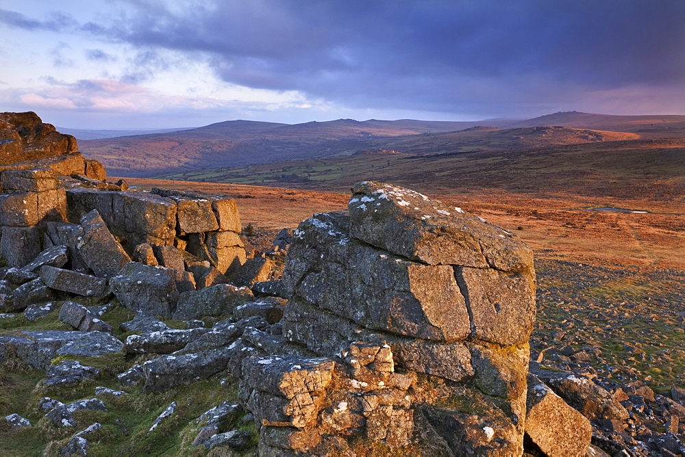 Winter morning light on Sharpitor, Dartmoor National Park, Devon, England, United Kingdom, Europe