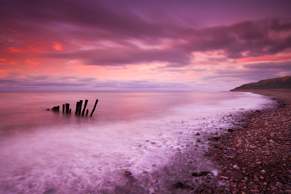 Autumn sunset on Bossington Beach, Exmoor National Park, Somerset, England, United Kingdom, Europe