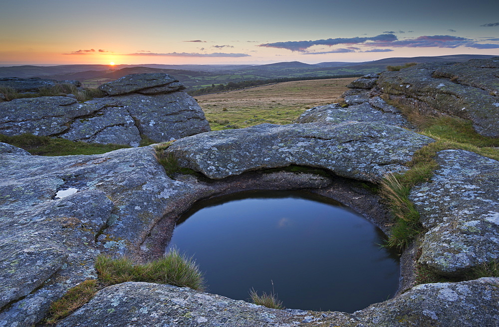 View from Kestor Rock at sunrise, Dartmoor, Devon, England, United Kingdom, Europe 